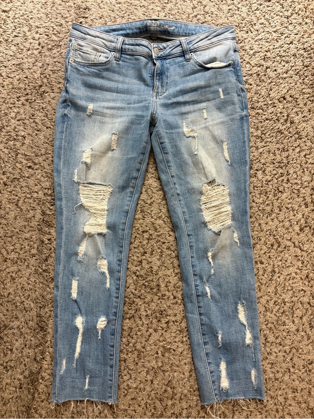 Light Blue Distressed Boyfriend Jeans
